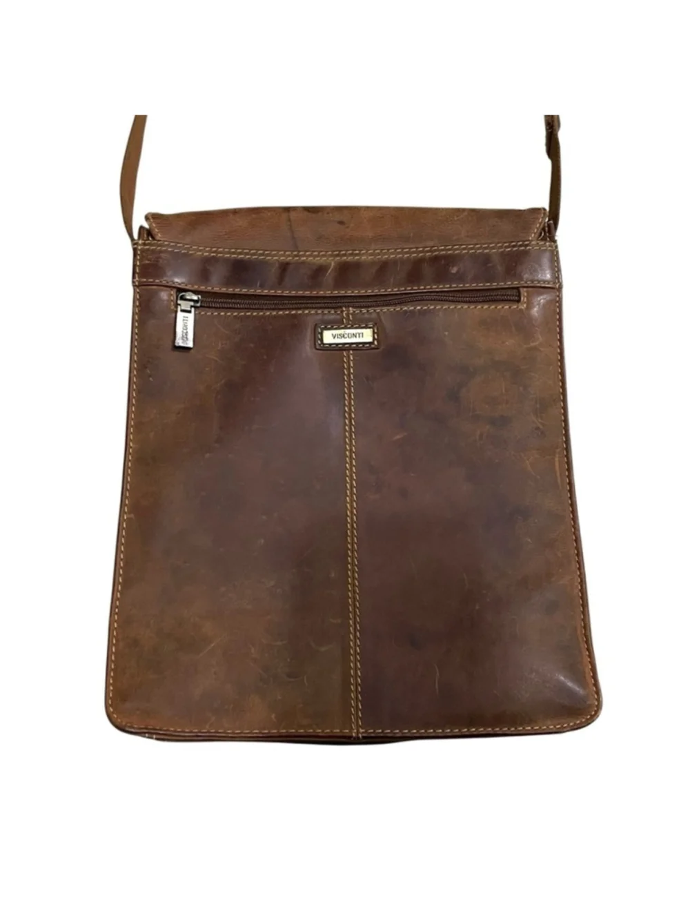 VISCONTI Vintage Jasper Portrait Leather Messenger Bag Brown